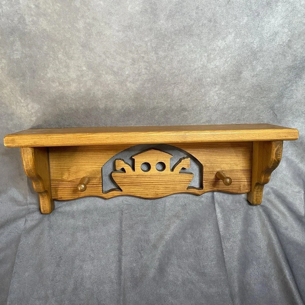 Vintage Handmade Wood Heart Cutout Wall Shelf Noah's Ark w/ 2 Pegs Nursery